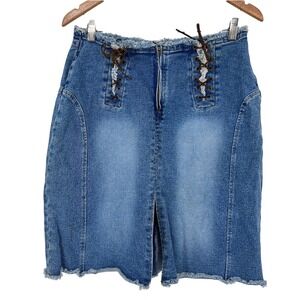 vintage Y2K denim lace up skirt cut‎ off waist 14